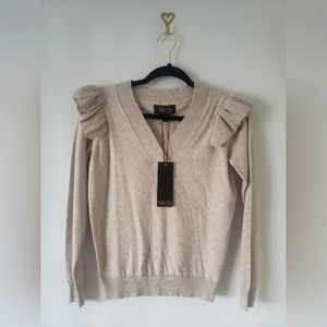 Truth by Republic Women's Tan Ruffle Sweater